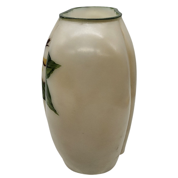 Consolidated Glass Milk Glass Con Cora Vase Magnolia Floral Decorated - Picture 2 of 7